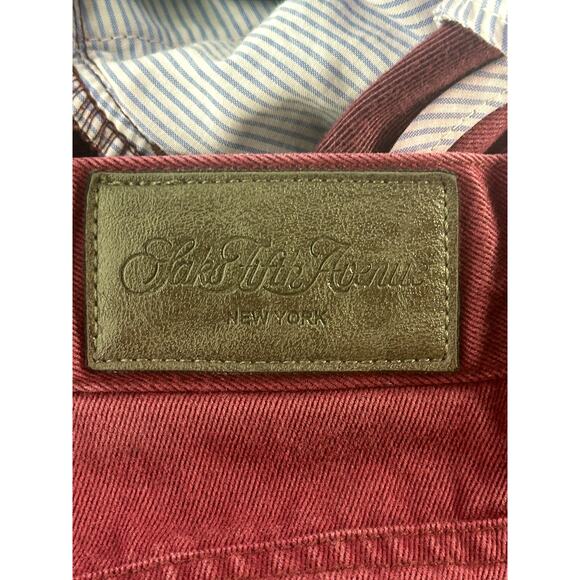 Saks Fifth Avenue Men's Burgundy Pima Cotton Pants Size 34 Oxblood Straight Leg - Picture 8 of 10